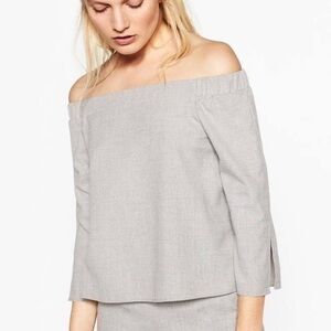 Zara Off The Shoulder Crop 3/4 Sleeve Blouse Top Gray Size Extra‎ Small